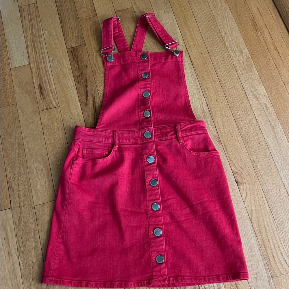 Maje Red Overall Dress with Buttons